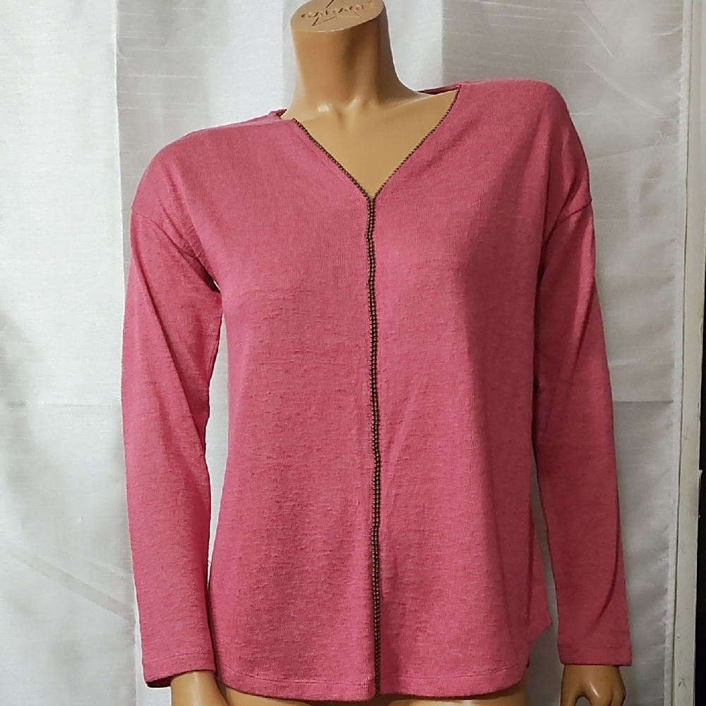 Soft Surroundings Pink Fitted Blouse with Long Sleeves